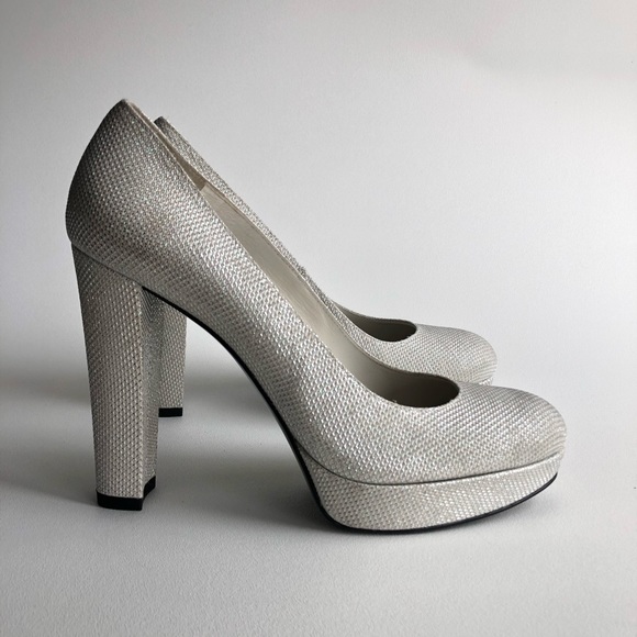 STUART WEITZMAN Silver Bling Studded Pumps Heels - Picture 2 of 8